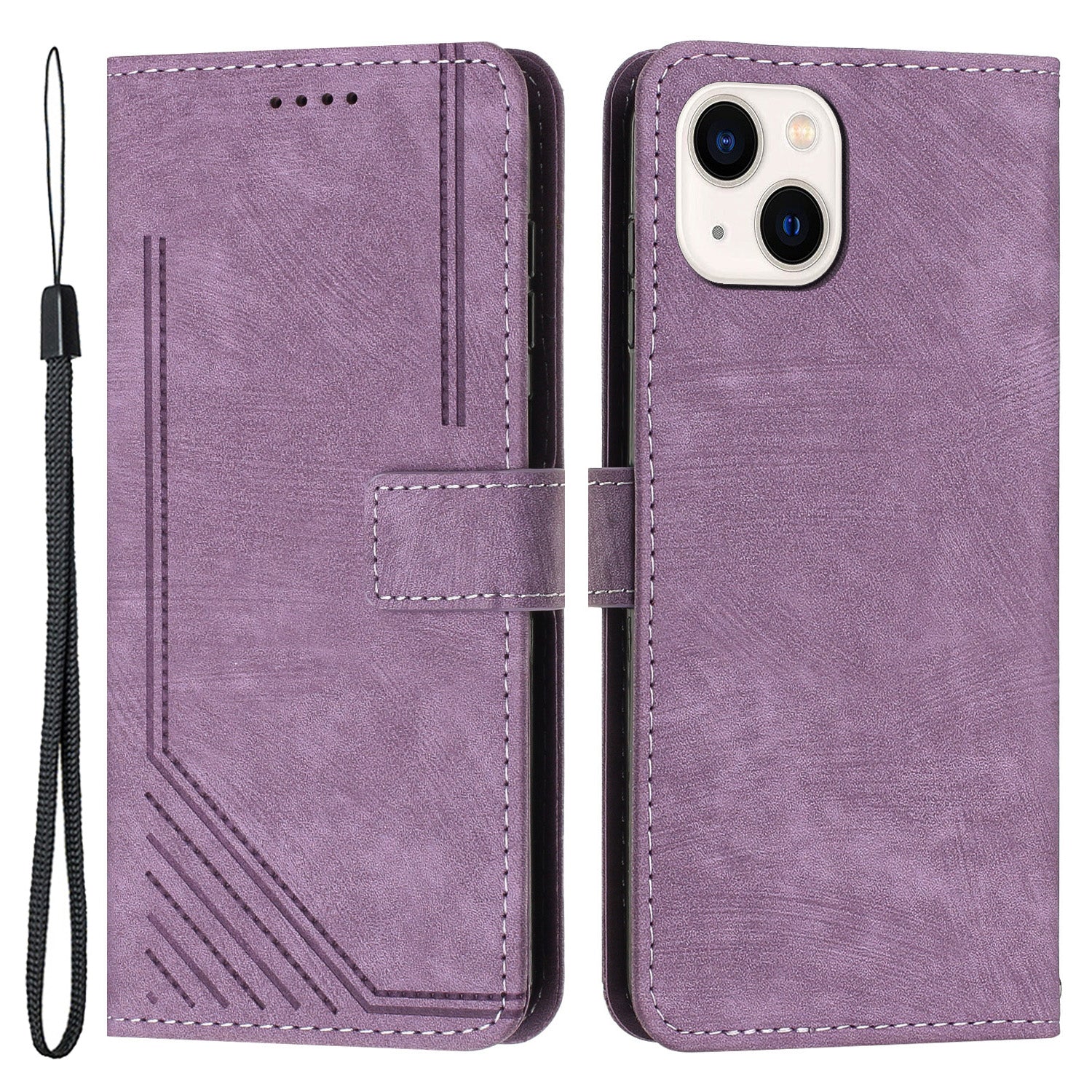 For iPhone 13 mini Stand Wallet PU Leather Phone Case Skin-touch Lines Imprinted Cover For iPhone 13 mini Stand Wallet PU Leather Phone Case Skin-touch Lines Imprinted Cover